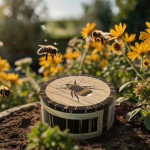 Bumblebee Box, Bee Jewellery Box, Handmade Marquetry, Nature Inspired Decor, Artisan Woodwork, Inlay Art, Bee Lover Gift, Keepsake Storage, Circular Wood Box, Wood Veneer Art, Garden Inspired, Luxury Gift