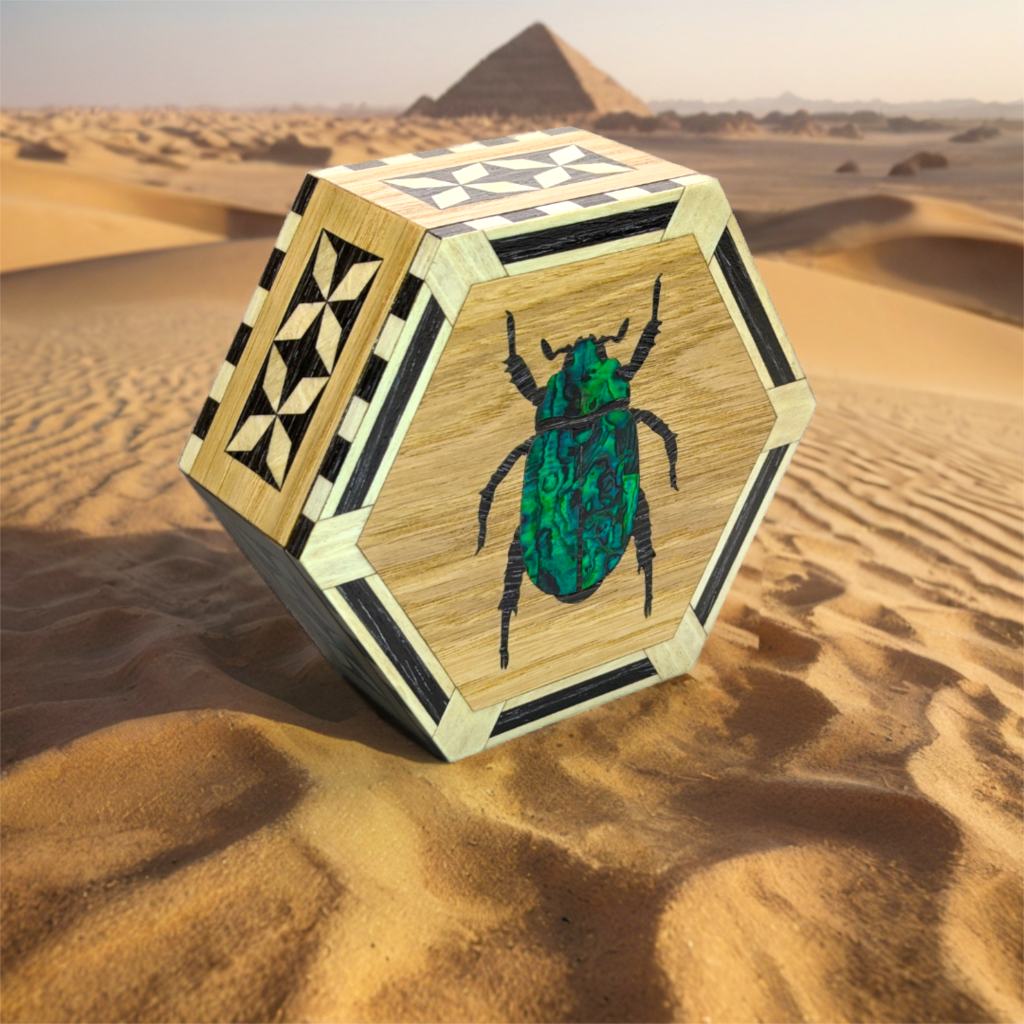 Hexagonal Box, Beetle Inlay, Iridescent Art, Marquetry, Parquetry, Keepsake Box, Handmade Wood, Luxury Decor, Entomology Gift, Cork Lined