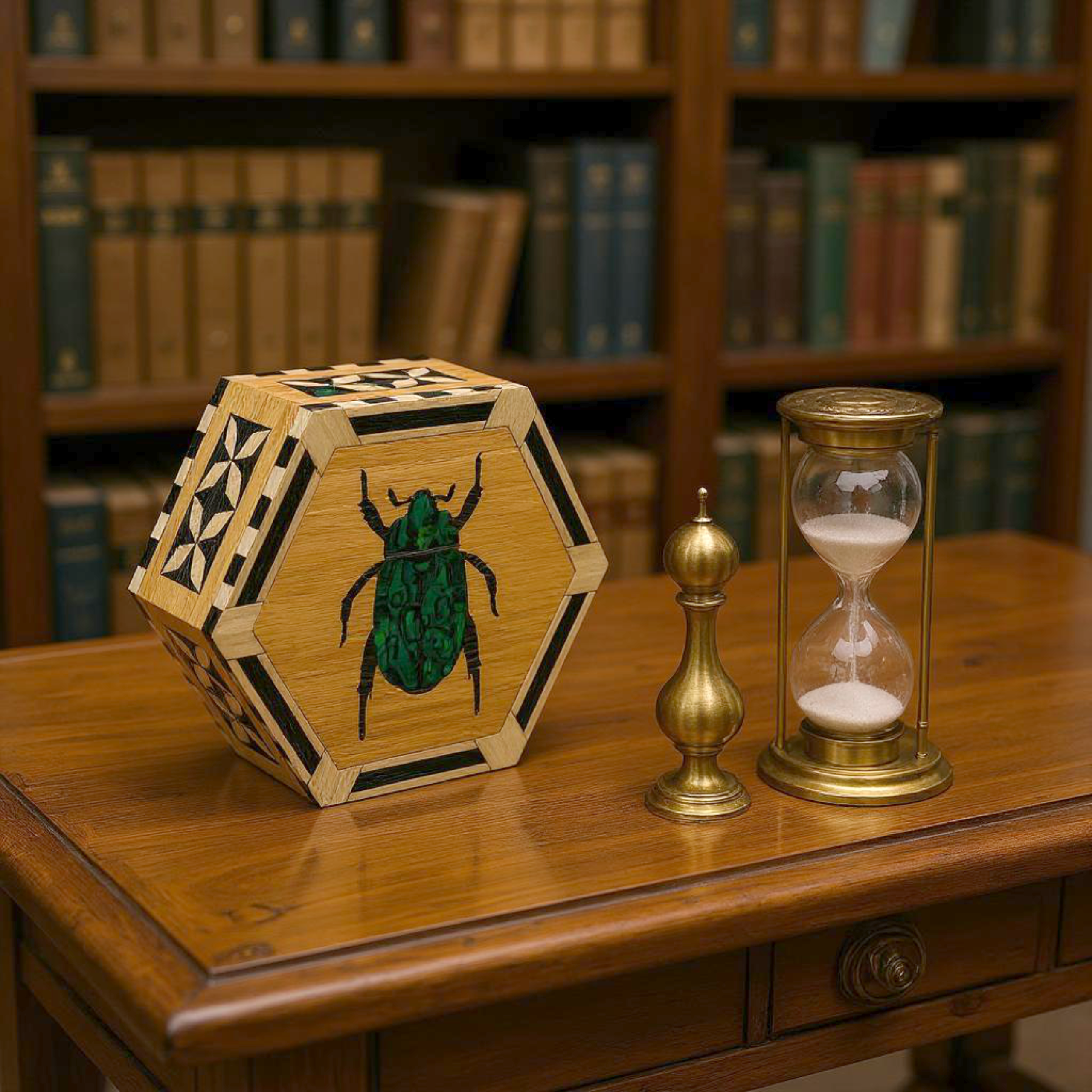 Hexagonal Box, Beetle Inlay, Iridescent Art, Marquetry, Parquetry, Keepsake Box, Handmade Wood, Luxury Decor, Entomology Gift, Cork Lined