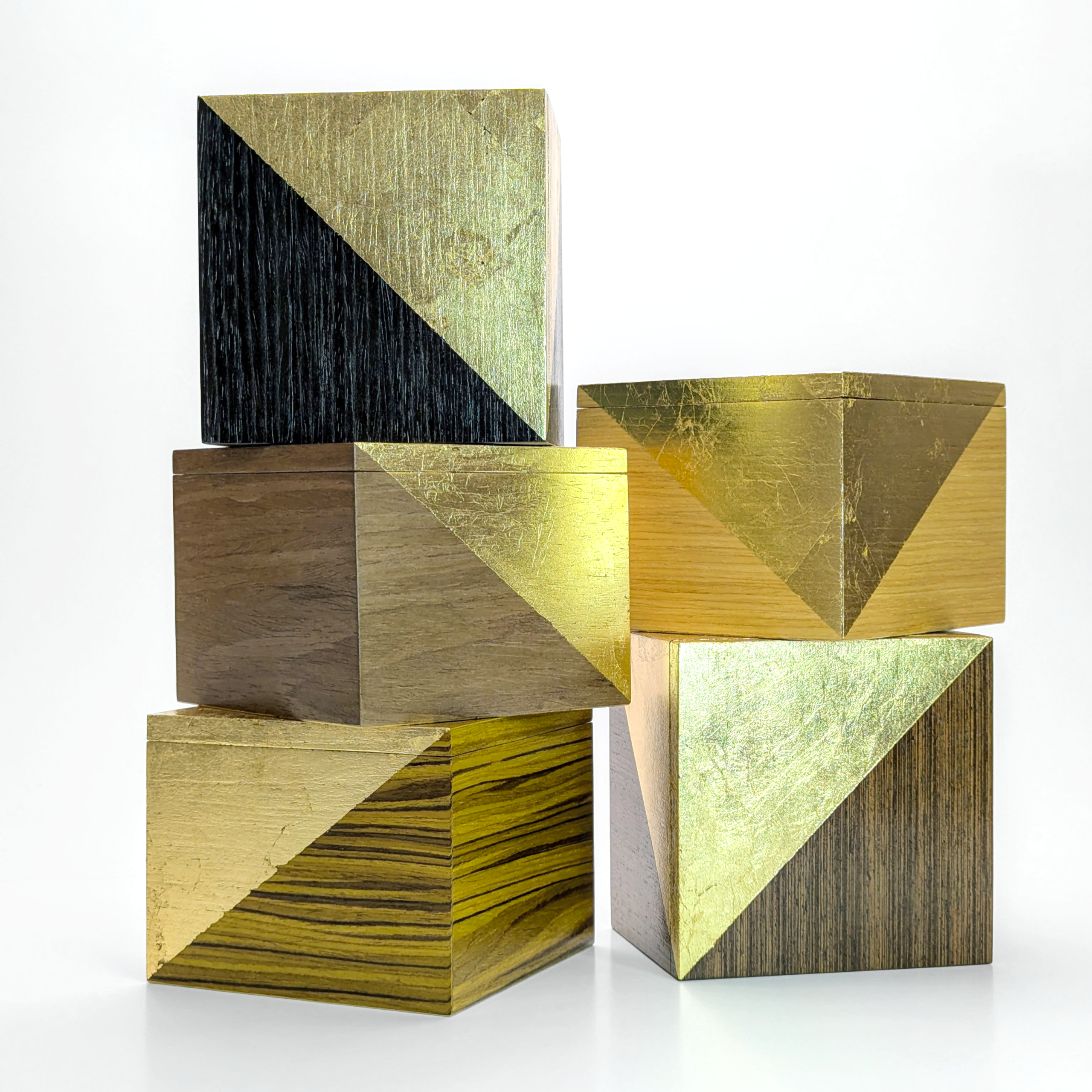 Handmade, Marquetry, Woodworking, Gold Leaf, Keepsake Box, Jewellery Box, Home Decor, Luxury Gift, Artisan, Geometric Design, Walnut, Zebrawood, Oak, Minimalist, Interior Design, Gift for Her, Gift for Him, Desk Accessory