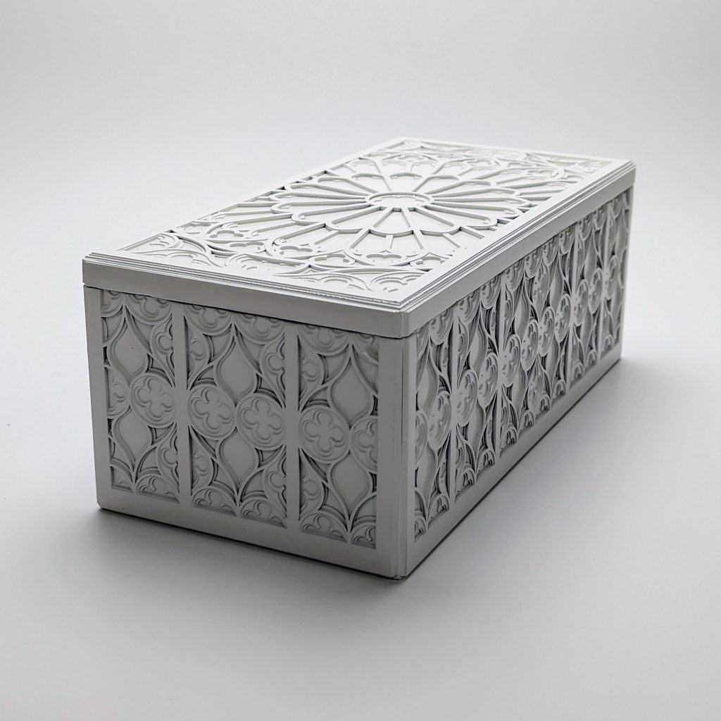 Handmade, Gothic Decor, Marquetry Box, White Home Decor, Architectural Gift, Jewellery Storage, Rose Window, Luxury Keepsake, Minimalist Aesthetic