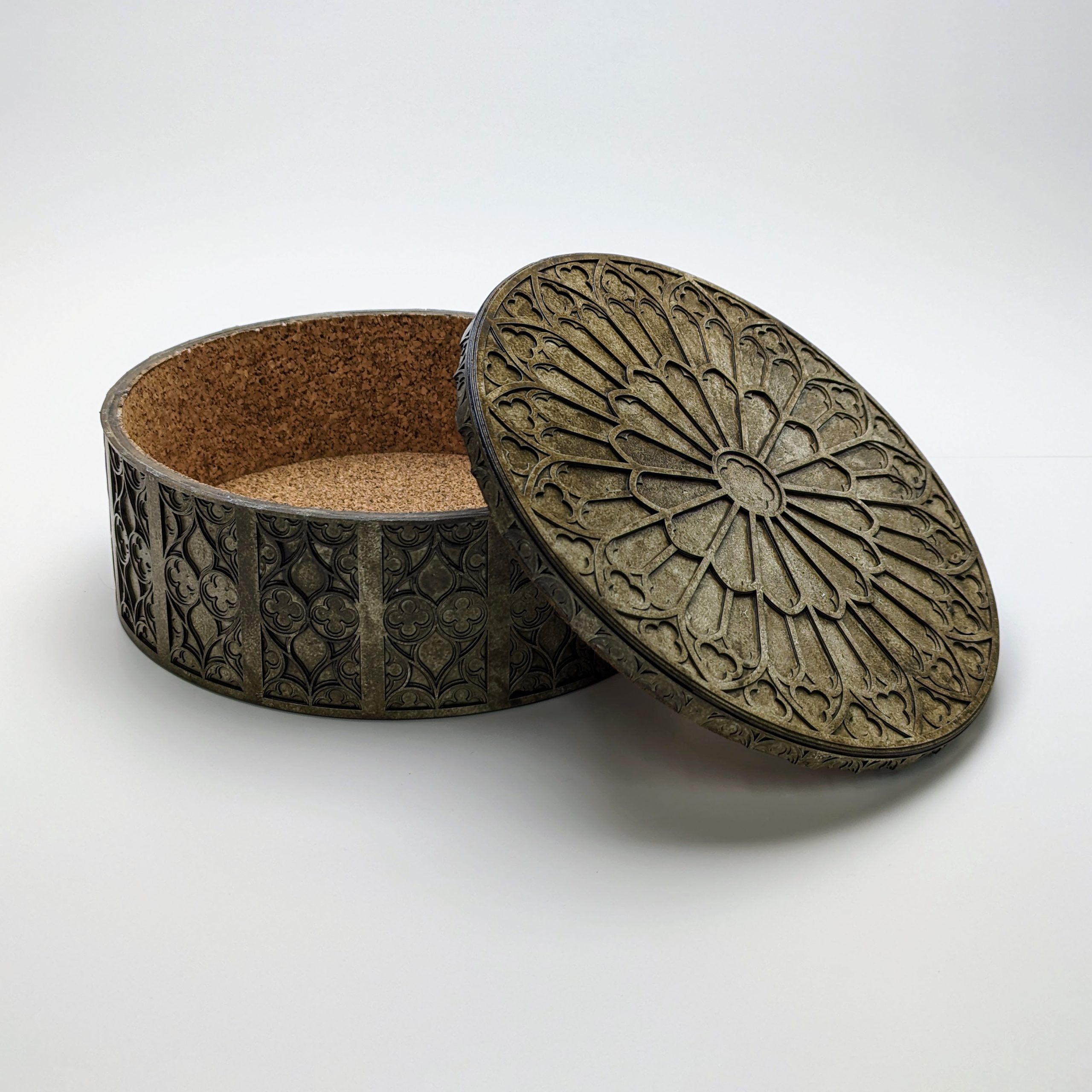 Gothic Decor, Marquetry, Handmade Box, Jewellery Storage, Architectural Art, Dark Academia, Rose Window, Artisan Gift, Black Decor, Stone Finish