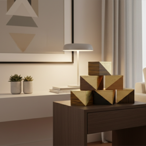 Handmade, Marquetry, Woodworking, Gold Leaf, Keepsake Box, Jewellery Box, Home Decor, Luxury Gift, Artisan, Geometric Design, Walnut, Zebrawood, Oak, Minimalist, Interior Design, Gift for Her, Gift for Him, Desk Accessory