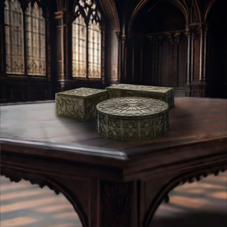 Gothic Decor, Marquetry, Handmade Box, Jewellery Storage, Architectural Art, Dark Academia, Rose Window, Artisan Gift, Black Decor, Stone Finish