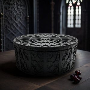 Gothic Decor, Marquetry, Handmade Box, Jewellery Storage, Architectural Art, Dark Academia, Rose Window, Artisan Gift, Black Decor, Stone Finish