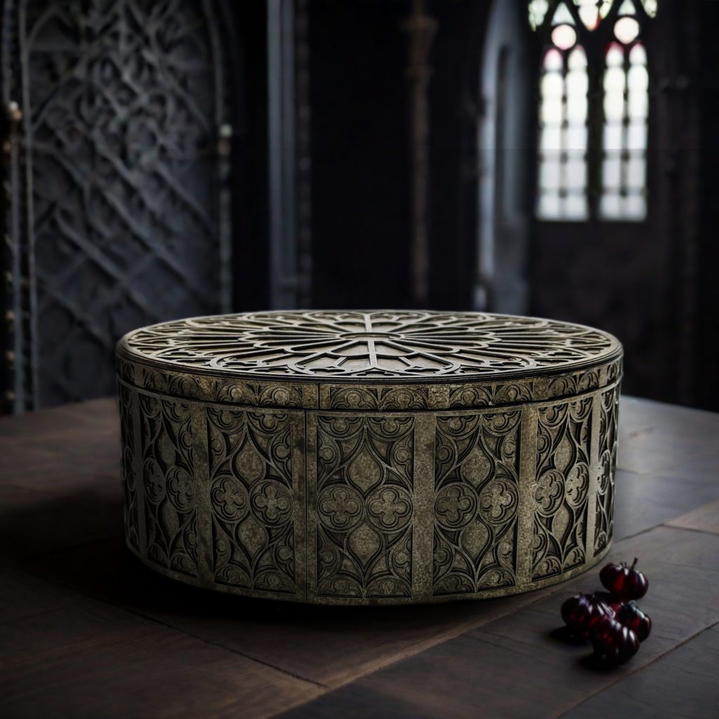 Gothic Decor, Marquetry, Handmade Box, Jewellery Storage, Architectural Art, Dark Academia, Rose Window, Artisan Gift, Black Decor, Stone Finish