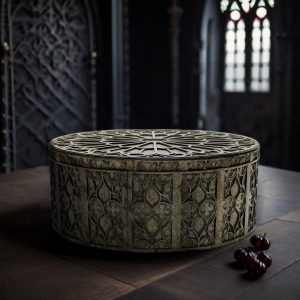 Gothic Decor, Marquetry, Handmade Box, Jewellery Storage, Architectural Art, Dark Academia, Rose Window, Artisan Gift, Black Decor, Stone Finish