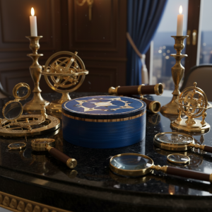 Compass Rose, Celestial, Handmade, Marquetry Box, Nautical Decor, Wood Inlay, Jewelry Box, Traveler Gift, Artisan Craft, Blue Wood, Starburst, Heirloom Quality, Zodiac,